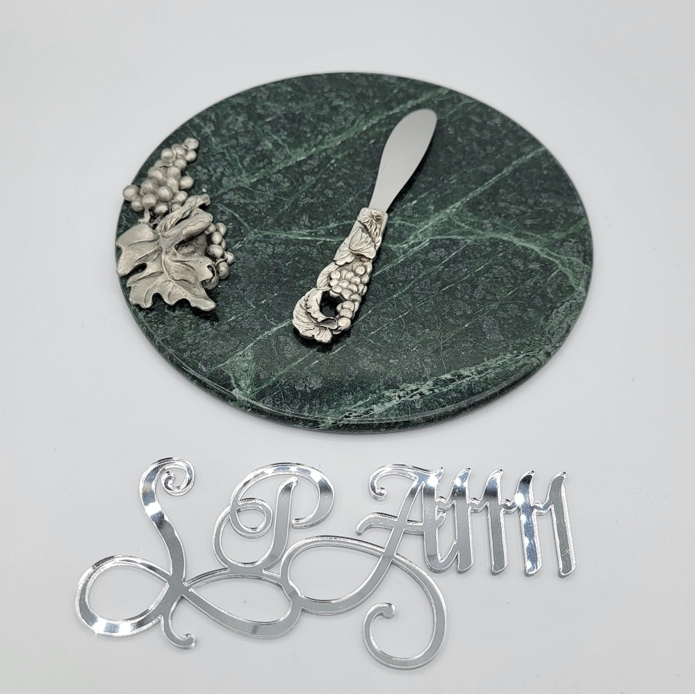Seagull Pewter Cheese Plate & Knife Marble & Pewter #2132
